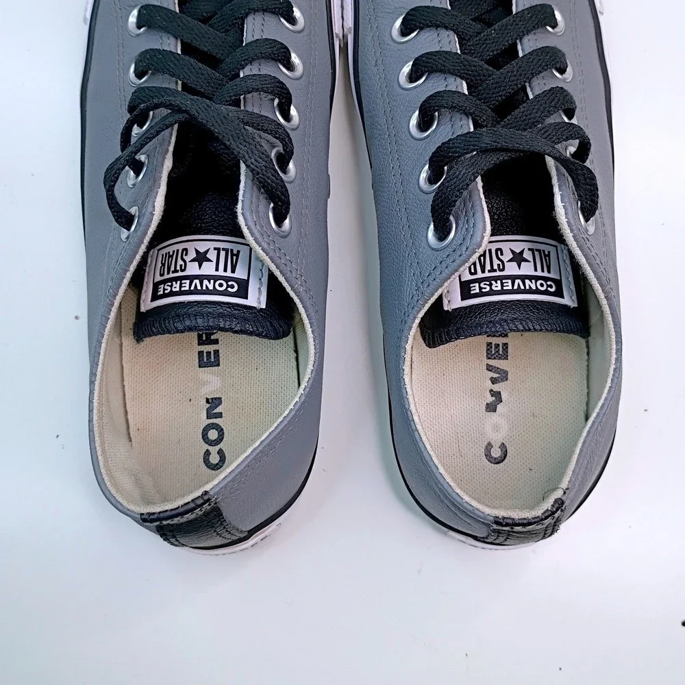 Converse Chuck Taylor All Star Low Top Grey Black Leather‎ Sneakers Womens 8.5